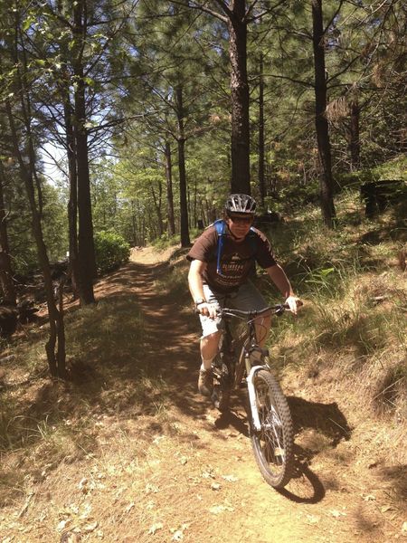 Eric cruising along the scenic interpretive trail right by the Stanislaus National Forest Ranger Station.