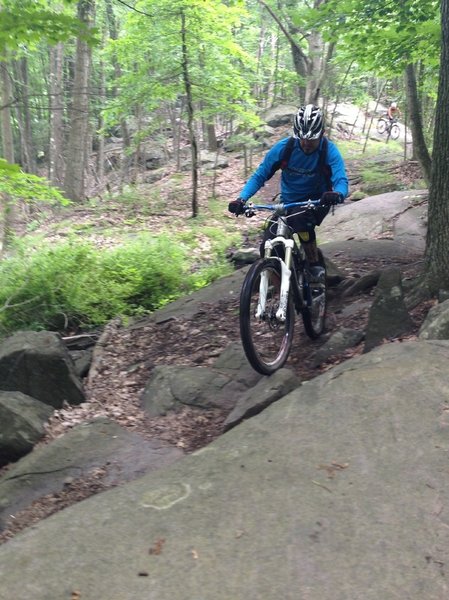 Negotiating the boulders along MYX Monster trail