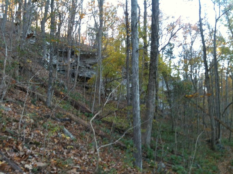 The bluffs between the South Plateau Loop (above the bluff) and the Mountain Mist Trail (visible on the bottom right).