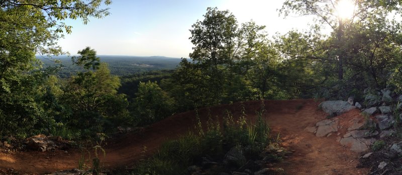 A panoramic shot of the famous Bomb Dog switchberm.  Cheaha Mountain (the highest point in the state of Alabama) is in the background.