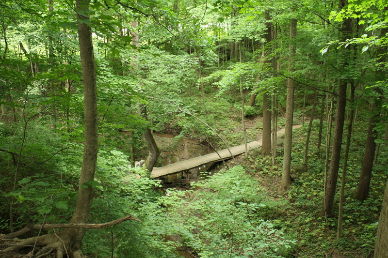 Looking down at a long bridge on Schoen.