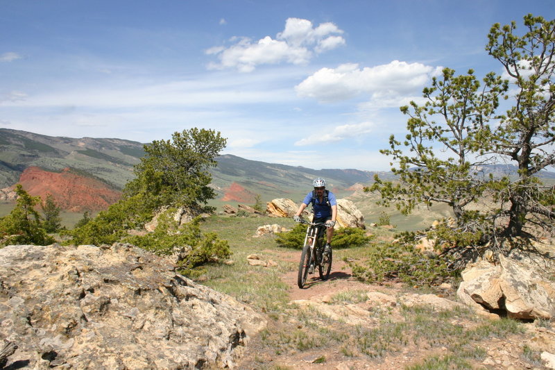 At the peak of Above the Law, now it's time for the slick rock descent.