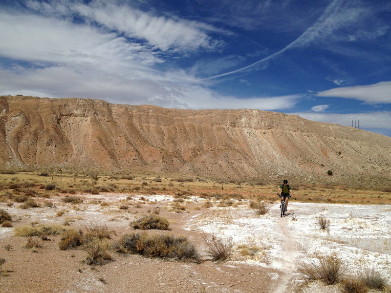 Just after leaving the dirt road on the ground level of the ride with the second part of the starting ridge in the background.