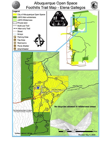 The City of Albuquerque Open Space trail map for the area, the parking is just off the bottom of the page, a great resource.