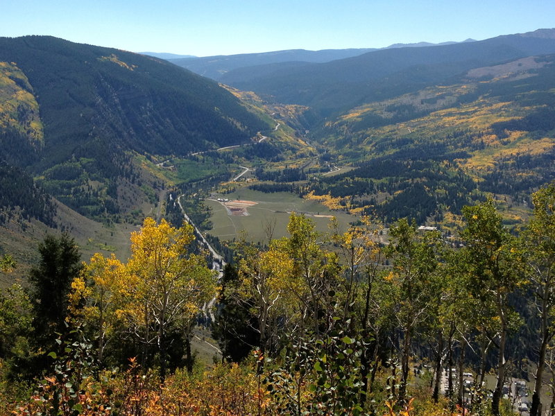 Highway 24 and the Minturn valley far below.  Taken near the "Lionshead" rock formation that you can easily see from the valley floor.