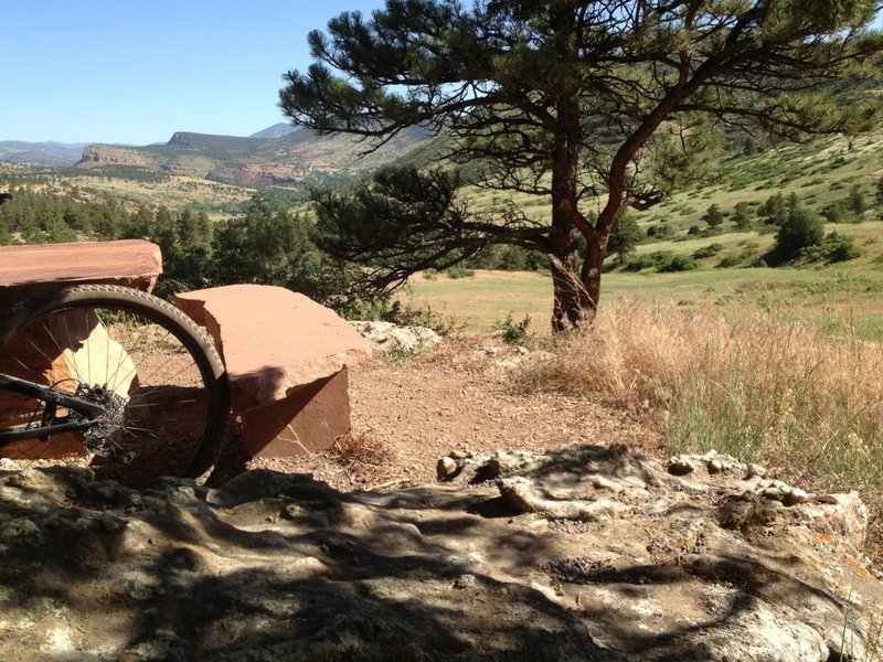 A great resting spot with a little shade.  There's a sign on the rock commemorating the work done by the Boulder Mountain Bike Alliance to build this trail in 2008.