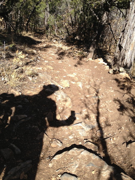 Looking back on a rocky climb.