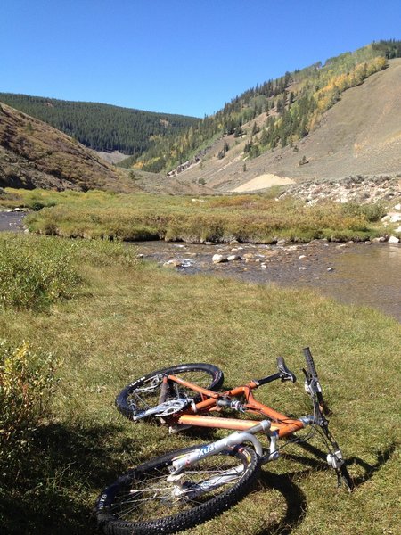 The river crossing where the climb to Doctor's Park ride officially starts, after leaving the main road (Co Rd 744).