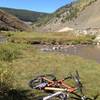 The river crossing where the climb to Doctor's Park ride officially starts, after leaving the main road (Co Rd 744).