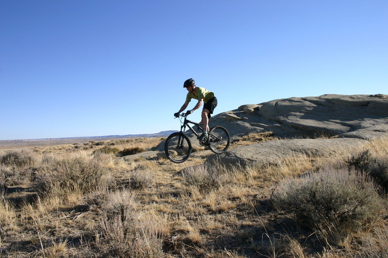 The poster child for oldguyfreeride.com. Cody's Slickrock trail has hucks for the young, the old, and the very old as JG demonstrates.