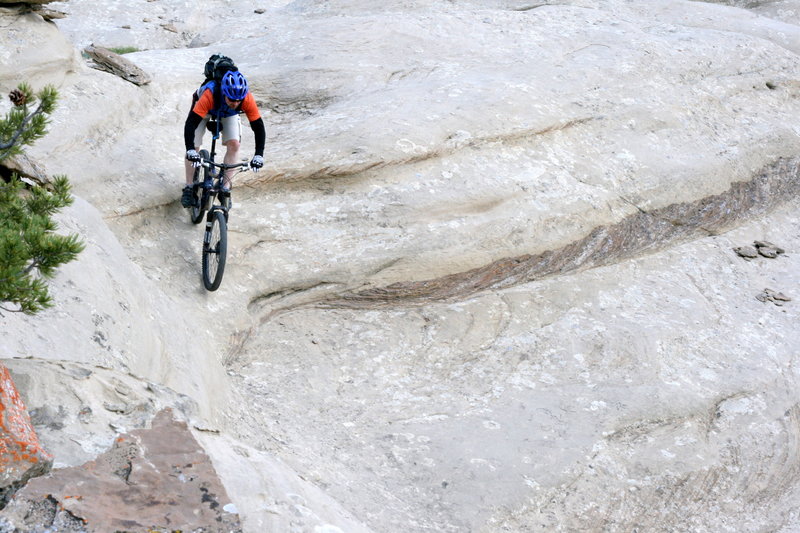 Your first drop-in on Cody's Slickrock trail is an eye opener.