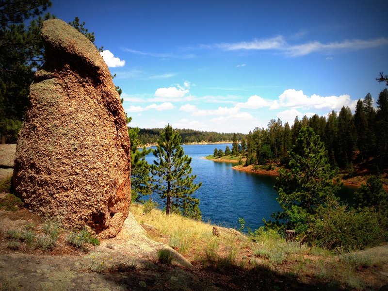 There are lots of unique rock formation that dot the shore around the reservoir.