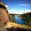 There are lots of unique rock formation that dot the shore around the reservoir.