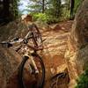 Rocky obstacles like this are somewhat frequent especially near the northeast and south shores of the reservoir.  Great for advanced riders and easy to walk for the rest of us.