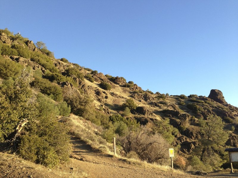 View down North Peak Trail to Devil's Elbow