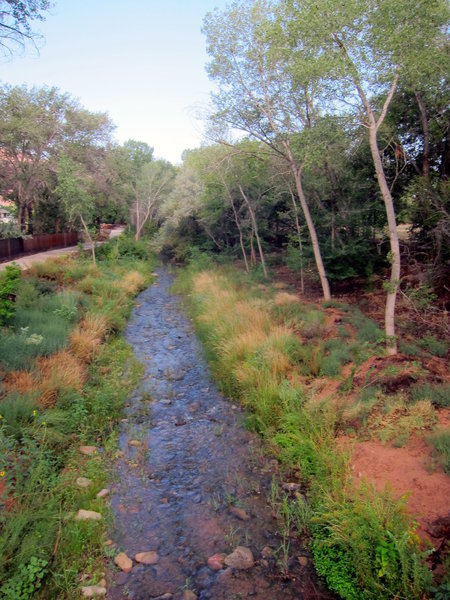 The Mill Creek Parkway parallels Mill Creek as it flows through Moab. This view is from the bridge where the Parkway crosses the creek at the west end of Rotary Park.