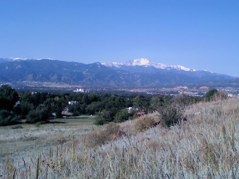 Looking at Pikes Peak from the Palmer Point Trail near the horse stables