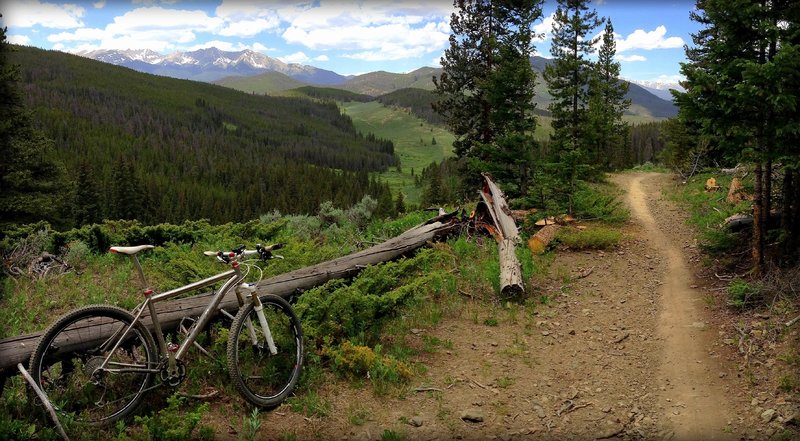 Views of Swan Mountain (right foreground) and the Ten Mile Range (left background) from the Red Trail.