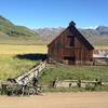 The barn is crooked, not the photographer!  On Brush Creek Rd, on our way to the Deer Creek Trail.