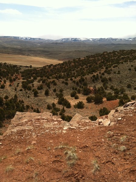 View to South from Red Ridge summit. Southern Wind River Mountains in background.