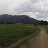 Out into the meadow on a fast, wide trail with a view of Bergen Peak.