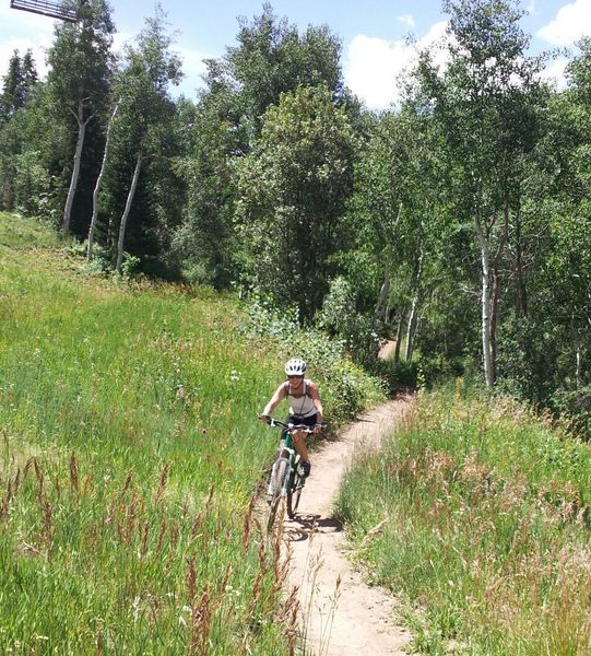 Dodging in and out of aspen forest on Jenni's Trail