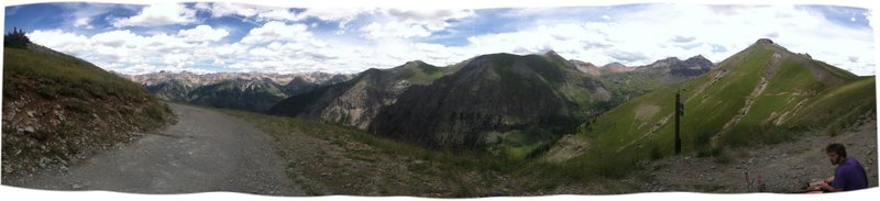 Panorama of the top of this ride. From this spot you can see Ballard, La Junta, Wasatch, K12, San Joaquin, Palmyra and many other great San Juan mountains.