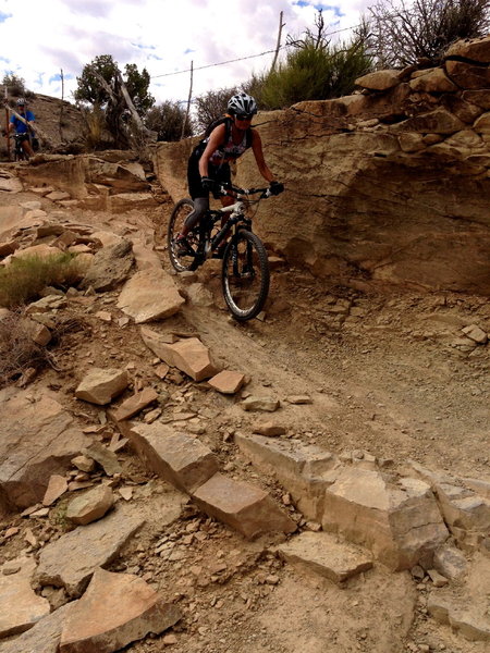 Teena riding the JEM drops.  This is the one technical section on this ride.