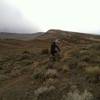 Jeff climbs the G & T before a spring storm moves in. Facing North.