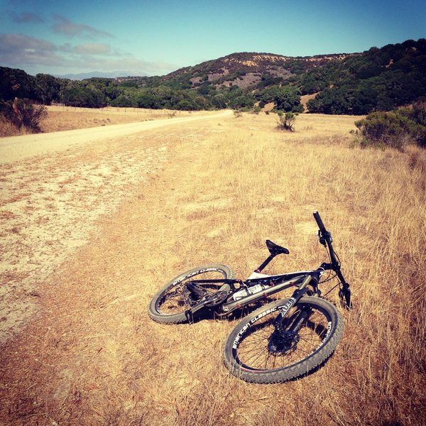 taking a break at the bottom of the climb to outhouse. Skyline Rd