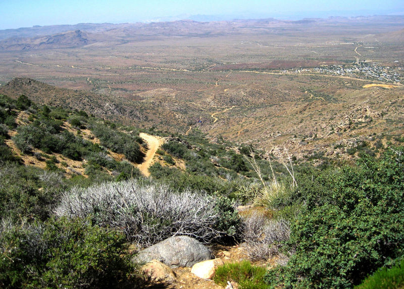 This is half way down the descent looking towards the murals and the town of Chloride.