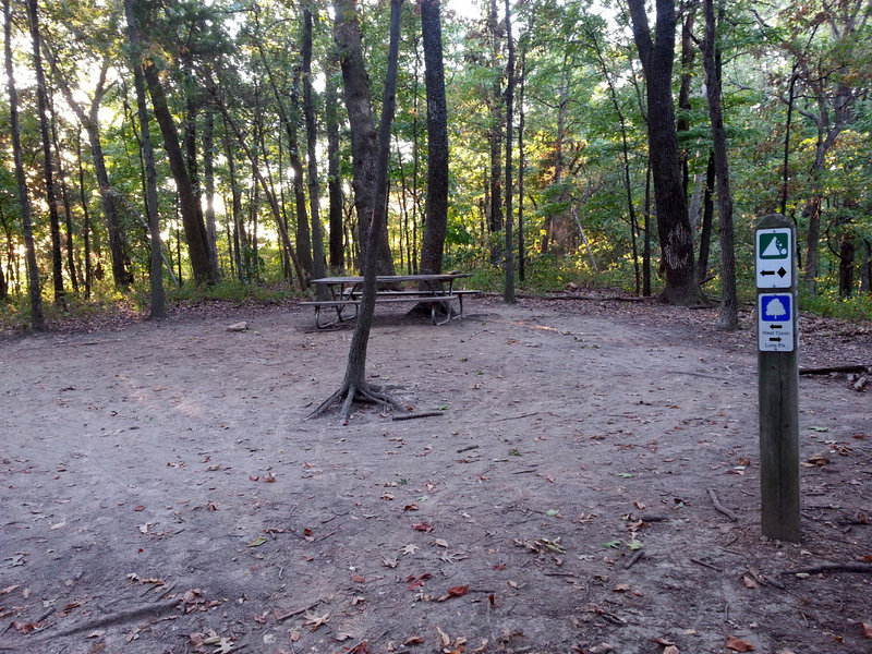 Picnic table. Chubb and Flint Quarry Trails combine here.