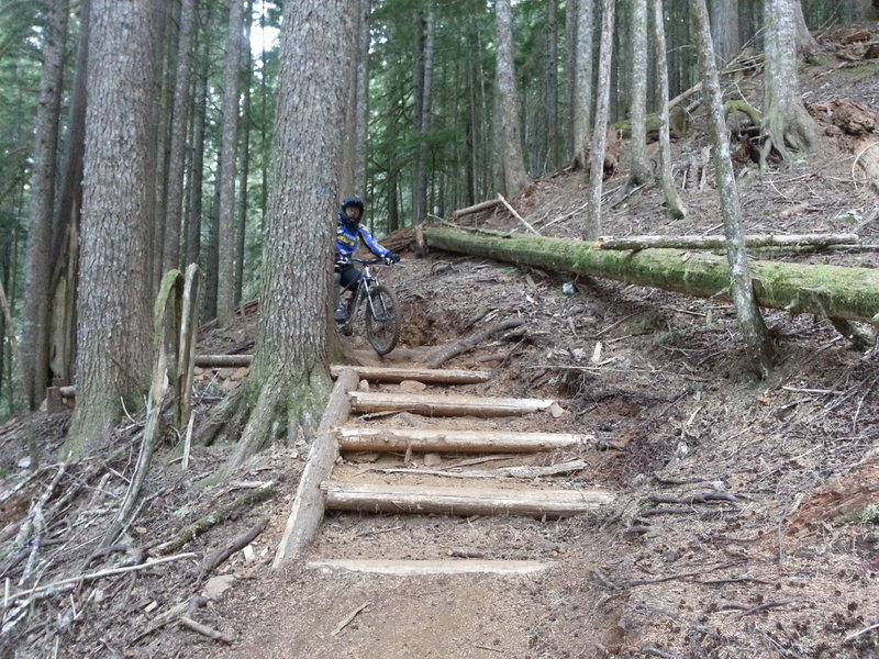 New hiking steps. While descending you'll come upon it around a blind corner with a slight uphill right hand corner. It goes clean but give it fast, lean back and ride the ripple.