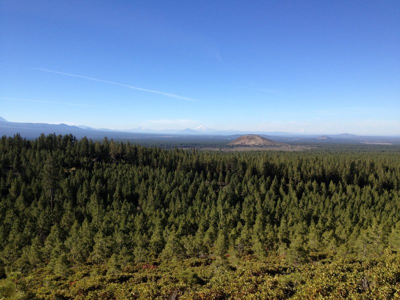 Horse Butte ahead, Black Butte, Mt Jefferson and Mt Hood in the far distance