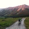 Alpenglow sunset on the mountains above Grizzly Reservoir