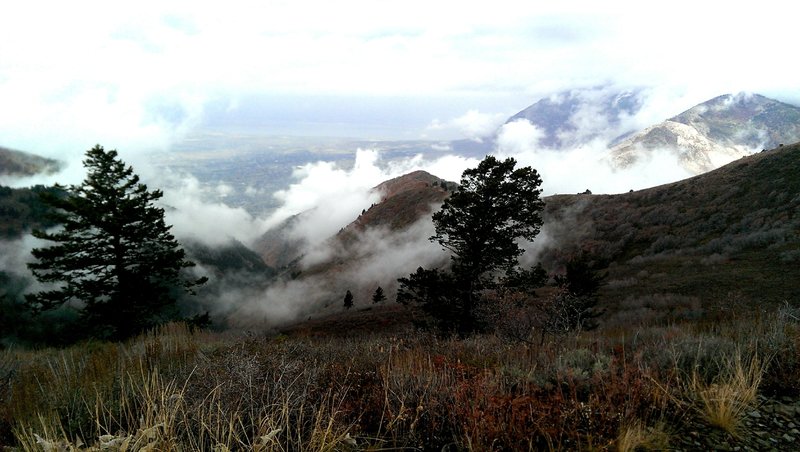 Clouds rolling in on Lewis Peak.