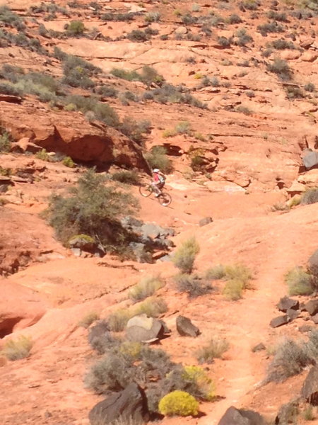 Making the hairpin turn and tough climb from Church Rocks to Dino Cliffs.