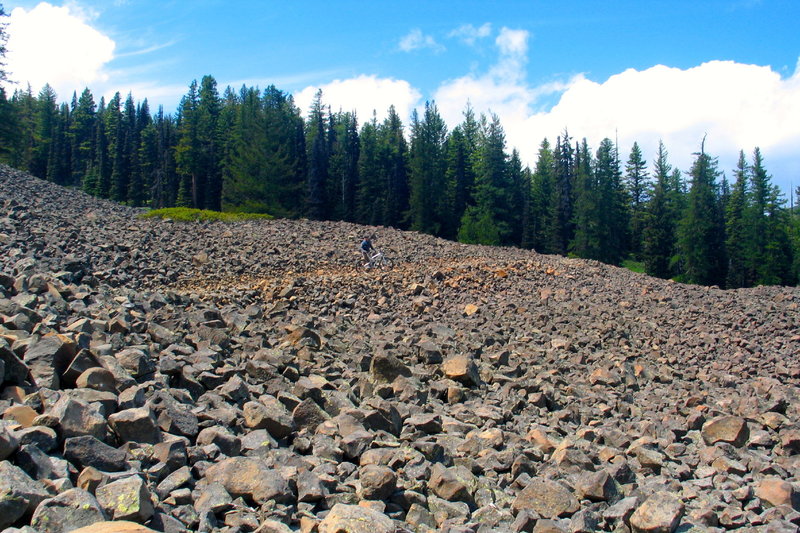 It's slow going as you negotiate the large scree field along the initial section of trail.