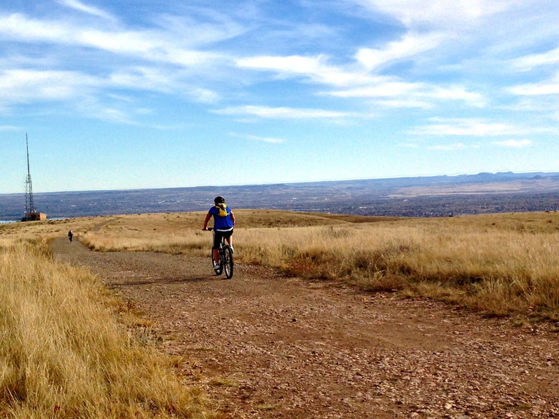 The trail is wide and smooth along the ridge.