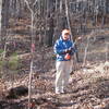 Charlotte Fuquay AKA CF at work during a workday on a reroute along the Lost Cemetery Rd. Charlotte is the reason the Noxubee Hills Trails System exists, due to her thousands of hours of trail maintenance and lobbying with the USFS, local bicycle clubs, county and city officials and IMBA.