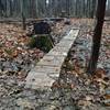 11/21/2013 Added a 21 foot x 16" wide ladder bridge over a section of trail that was giving us trouble with erosion and washouts. Also, please note the trail boss tool leaning against the tree in the background: http://www.trail-insight.com/
<br>
This bridge was built with 4 volunteers in less than 2hrs.