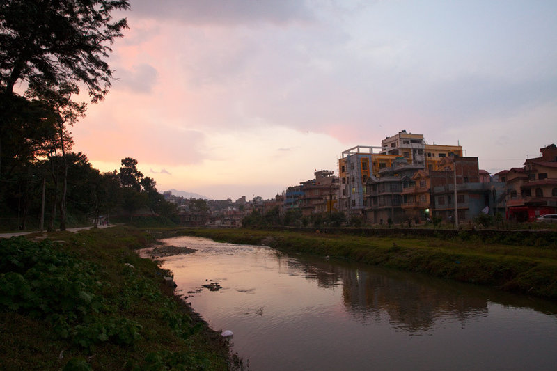 On the outskirts of Kathmandu at sunset. Near Guhyeshwori Temple.