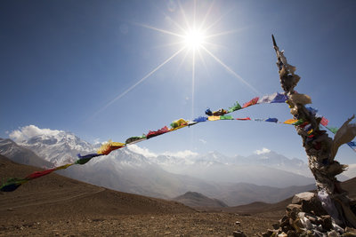 Iconic prayer flags at Gyu La pass