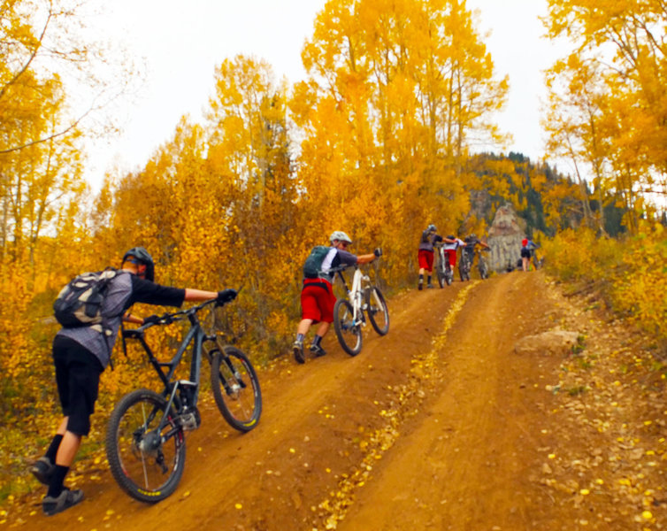 The road up to Burro Pass gets so steep that it's usually easier to push.