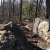 Typical rock feature on Little Mountain, as the trail splits the difference between the outcroppings.