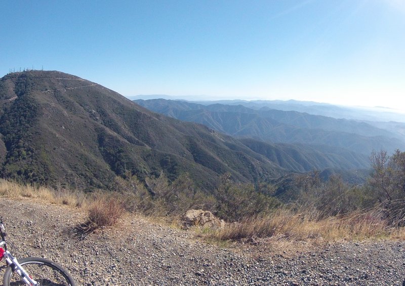 Standing just below Modjeska Peak looking south and east across the meat of the Santa Ana Mountains towards San Diego is Santiago Peak, the highest peak in the Santa Ana's on the far left.