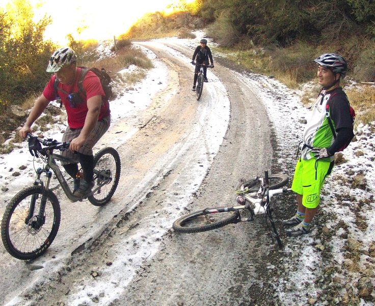 Watch out! Deep in a permanently shaded corner the snow and ice will linger for days, even in Southern California.