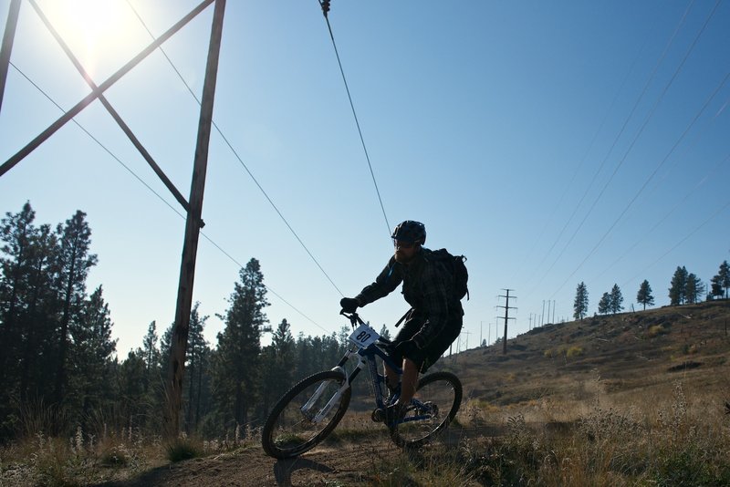 Riding into the first turn during the first King of Beacon Mountain Bike Stage Race.