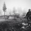 Slogging down the trail through the mud, ice, and fog.