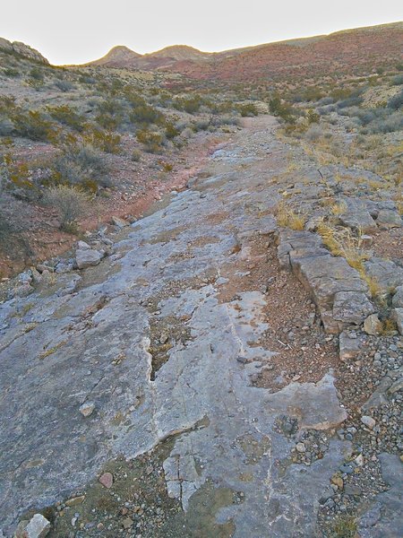 Minas de Chupadero road has sections of bedrock pavement and eroded arroyo crossings